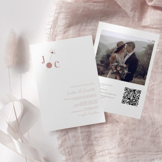 Spring Blume Monogram & Foto QR Code Hochzeit Einladung