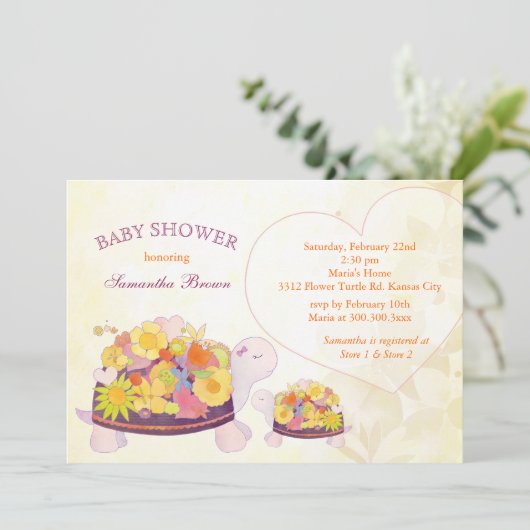 Spring Blume Turtles Baby Dusche Einladung (Stehend Vorderseite)