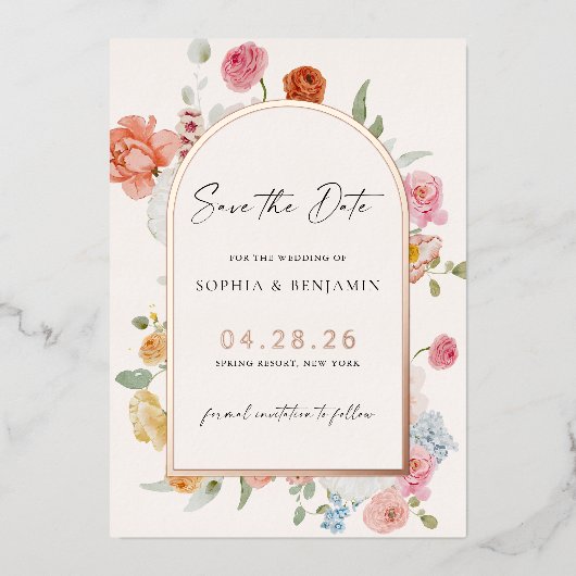 Spring Blumen Rose Gold Save the Date Karte (Vorderseite)