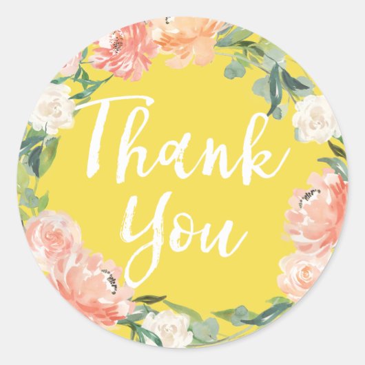 Spring Blush Aquarell Blumengelb Danke Runder Aufkleber (Vorderseite)