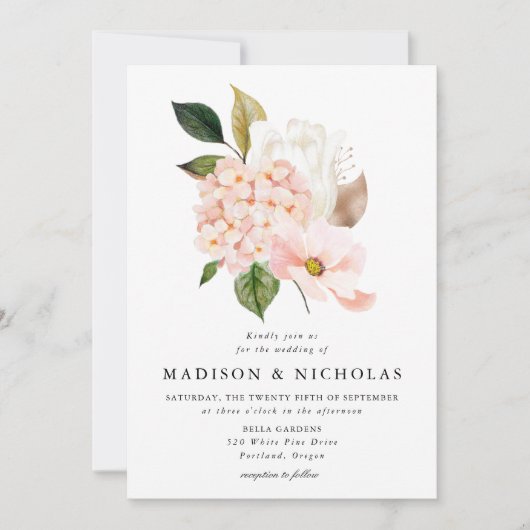 Spring Blush Bloral Bouquet Wedding Einladung (Vorderseite)