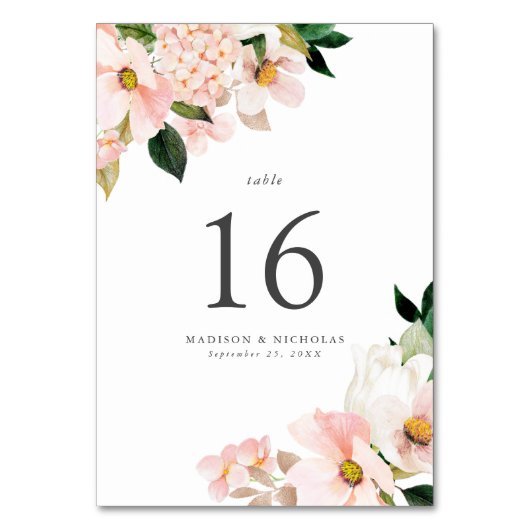 Spring Blush Bloral Bouquet Wedding Tischnummer (Vorderseite)