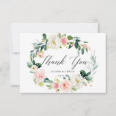 Spring Blush Bloral Wreath Wedding Danke Karte (Vorderseite)