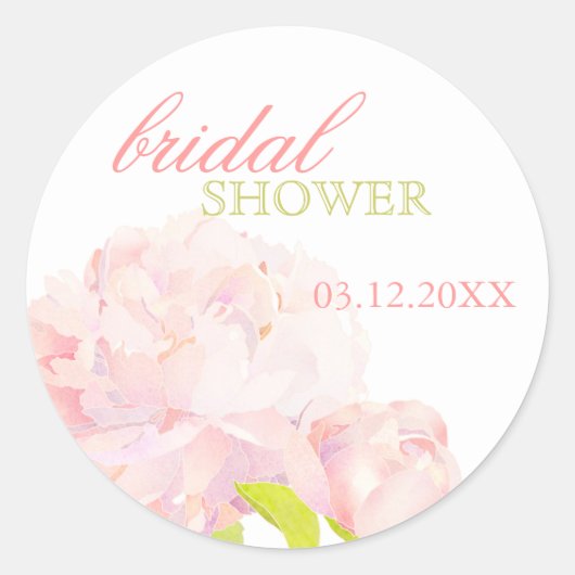 Spring Blush Peony Bridal Dusche Einladung Runder Aufkleber (Vorderseite)