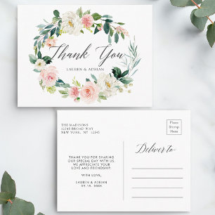 Spring Blush Wreath Wedding Danke Postcard Postkarte