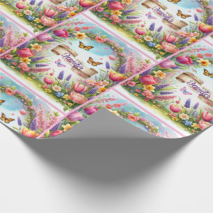 Spring Blwers Banner mit Name Happy Birthday Geschenkpapier