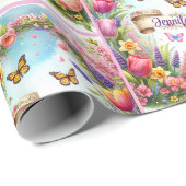 Spring Blwers Banner mit Name Happy Birthday Geschenkpapier (Rolleneckpunkt)