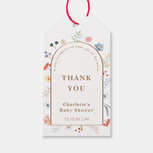 Spring Boho Arch Wildblume Floral Baby Dusche Geschenkanhänger (Vorderseite)