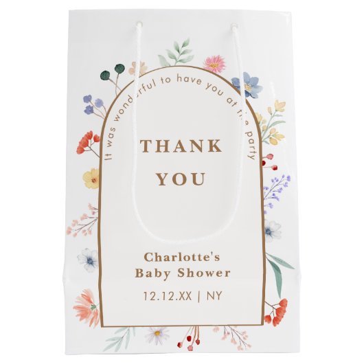 Spring Boho Arch Wildblume Floral Baby Dusche Mittlere Geschenktüte (Rückseite)