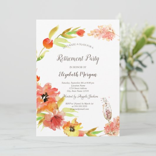 Spring Boho Blume Glass Retirement Einladung (Stehend Vorderseite)