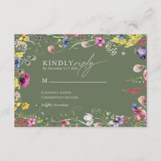 Spring Boho Chic Colorful Wildflower Wedding  Begleitkarte (Vorderseite)