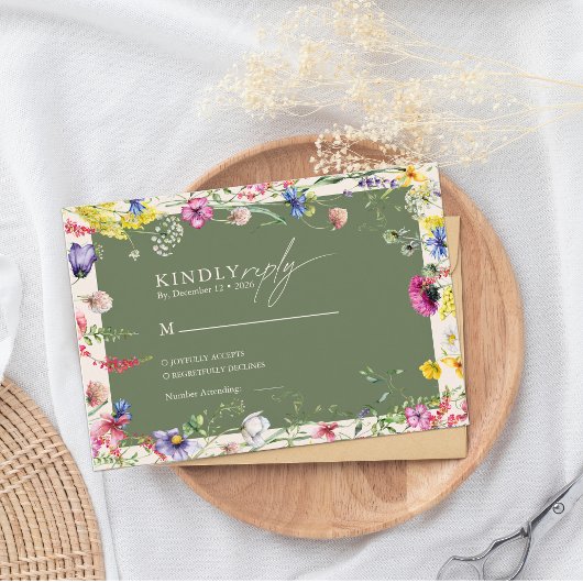 Spring Boho Chic Colorful Wildflower Wedding  Begleitkarte