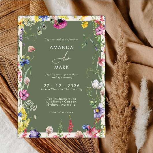 Spring Boho Chic Colorful Wildflower Wedding  Einladung