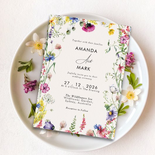 Spring Boho Chic farbenfrohe Wildblume Hochzeit Einladung