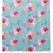 Spring Boho Hand zeichnete Blumenblätter auf aquam Duschvorhang (Vorderseite)