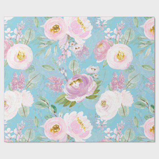 Spring Boho Hand zeichnete Blumenblätter auf aquam Geschenkpapier (Flach)