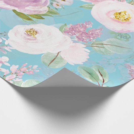 Spring Boho Hand zeichnete Blumenblätter auf aquam Geschenkpapier (Ecke)