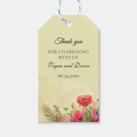 Spring Boho Watercolor Poppies Wedding Geschenkanhänger (Vorderseite)