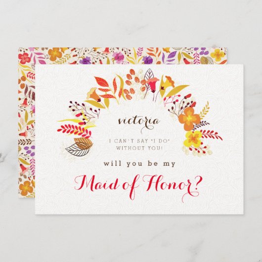 Spring Boho Wildblume Foliage Bridesmaid Cards Menükarte (Vorne/Hinten)