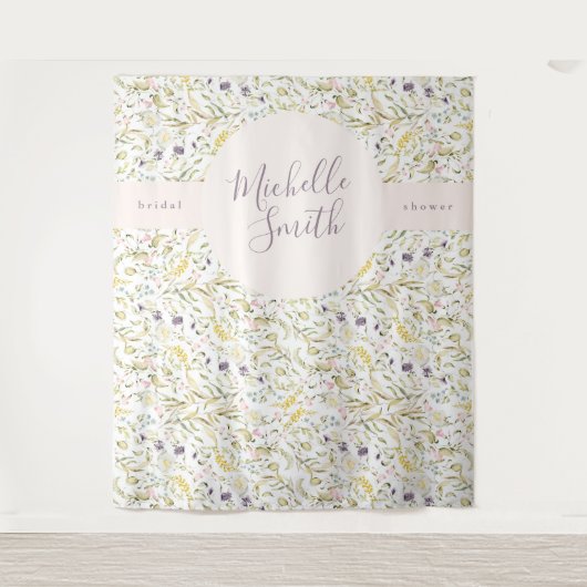 Spring Boho Wildblume Pampas Brautparty Banner Wandteppich (Vorderseite)