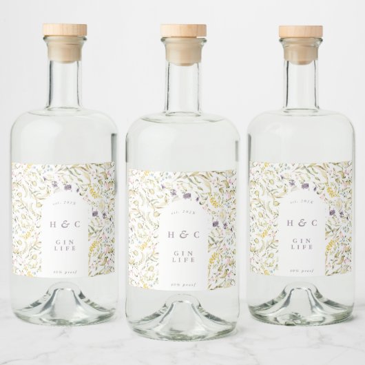 Spring Boho Wildblume Pampas Gin Alkoholflaschenetikett (Flaschen)