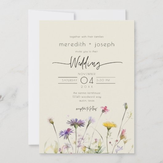Spring Boho Wildblume Wedding Einladung (Vorderseite)