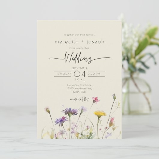 Spring Boho Wildblume Wedding Einladung (Stehend Vorderseite)