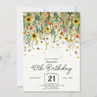 Spring Boho Wildblumen 40. Geburtstag Einladung