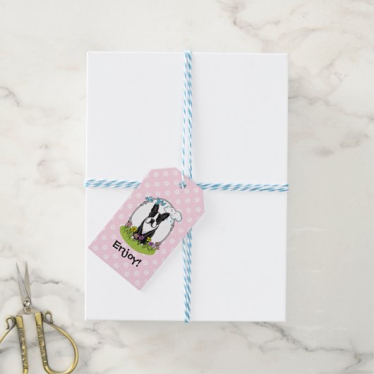Spring Boston Terrier (schwarzer Niedlicher Hund) Geschenkanhänger (Mit Garn)