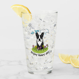 Spring Boston Terrier (schwarzer Niedlicher Hund) Glas