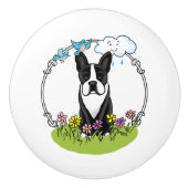 Spring Boston Terrier (schwarzer Niedlicher Hund) Keramikknauf (Vorderseite)