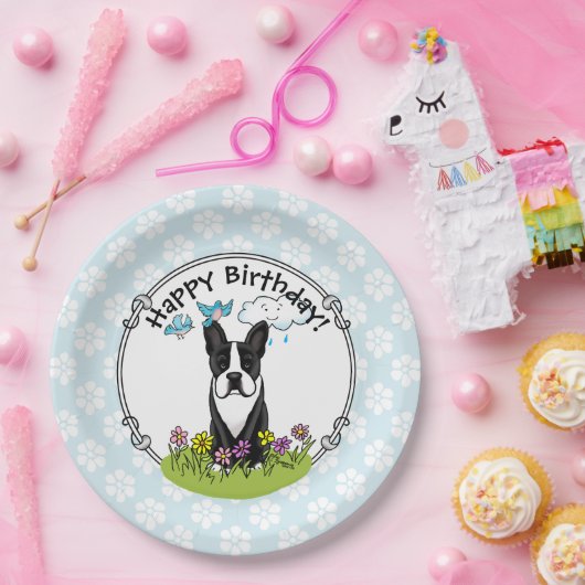 Spring Boston Terrier (schwarzer Niedlicher Hund) Pappteller (Party)