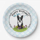 Spring Boston Terrier (schwarzer Niedlicher Hund) Pappteller (Vorderseite)