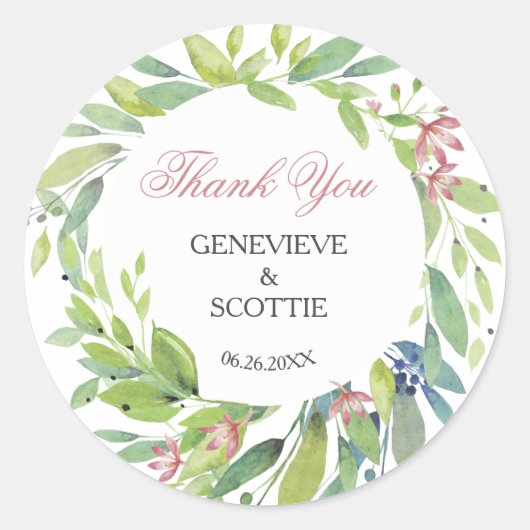 Spring Botanical Blush Pink Wedding Danke Runder Aufkleber (Vorderseite)