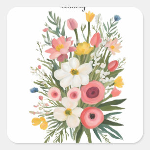 Spring Bouquet Bloom Hochzeit Quadratischer Aufkleber