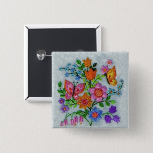 Spring Bouquet Blume Schmetterlinge Button (Vorne & Hinten)