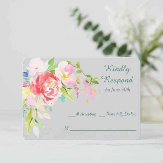 Spring Bouquet Border Wedding RSVP (Stehend Vorderseite)