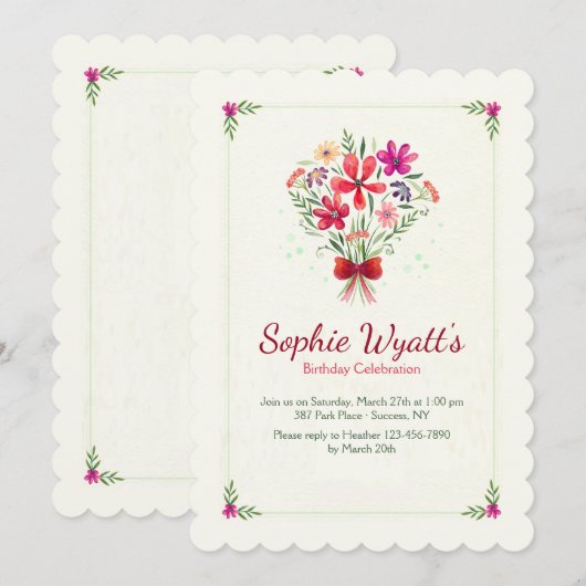 Spring Bouquet Einladung (Vorne/Hinten)