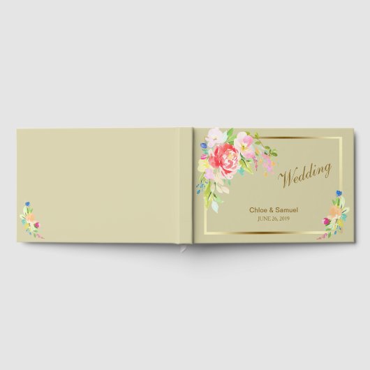 Spring Bouquet Gold Frame Wedding Gästebuch (Voll)
