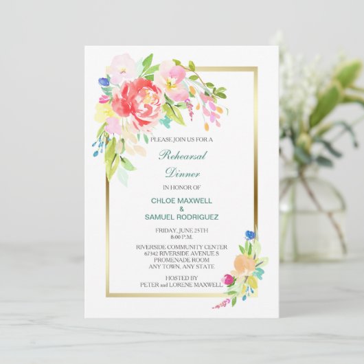 Spring Bouquet Hochzeit Probe Dinner Einladung (Stehend Vorderseite)
