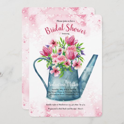 Spring Bouquet in Watering Can Brautparty Einladung (Vorne/Hinten)