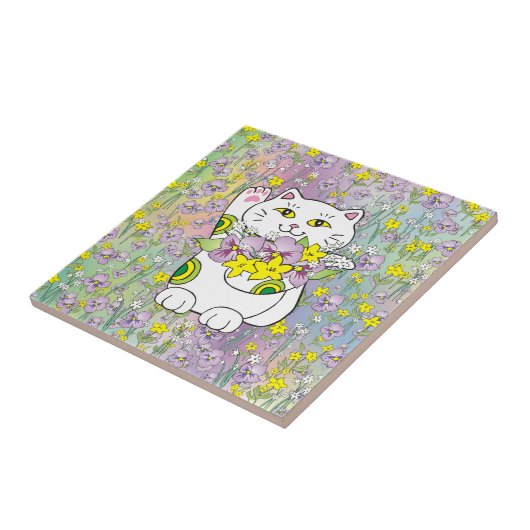 Spring Bouquet Maneki Neko (Lucky Cat) Fliese (Seite)