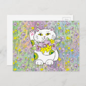 Spring Bouquet Maneki Neko (Lucky Cat) Postkarte (Vorne/Hinten)