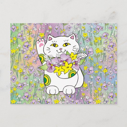 Spring Bouquet Maneki Neko (Lucky Cat) Postkarte (Vorderseite)