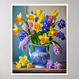 Spring Bouquet of Daffodils Hyacinths Poster