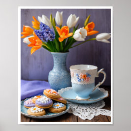 Spring Bouquet of Daffodils Tulips Tee Kekse Poster