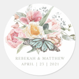 Spring Bouquet | Tulip und Butterfly Wasserfarbe Runder Aufkleber