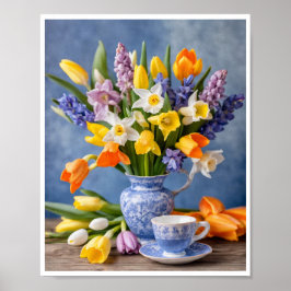 Spring Bouquet Tulips Teacup Poster