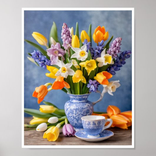 Spring Bouquet Tulips Teacup Poster (Vorne)