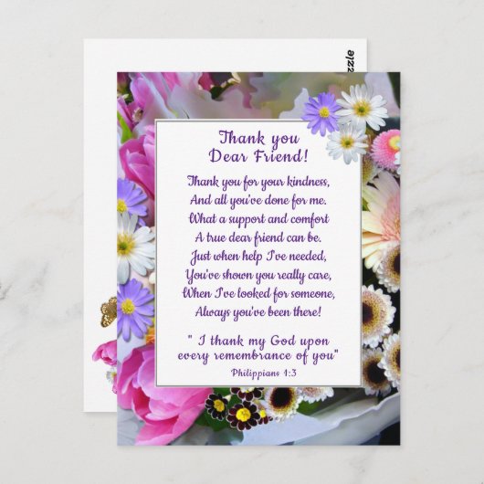 Spring Bouquet Vielen Dank Christlich Friend Postc Postkarte (Vorne/Hinten)